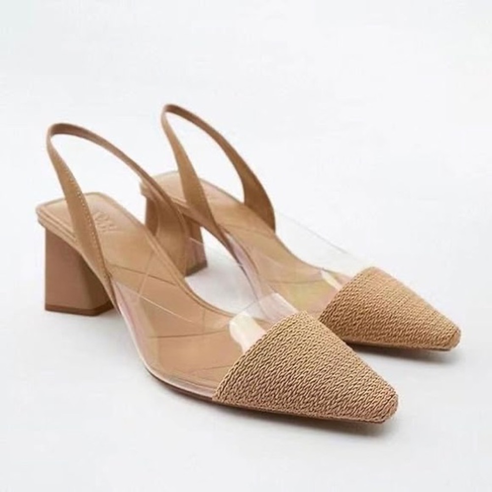 Zara Tan and Clear Block Heel Shoes